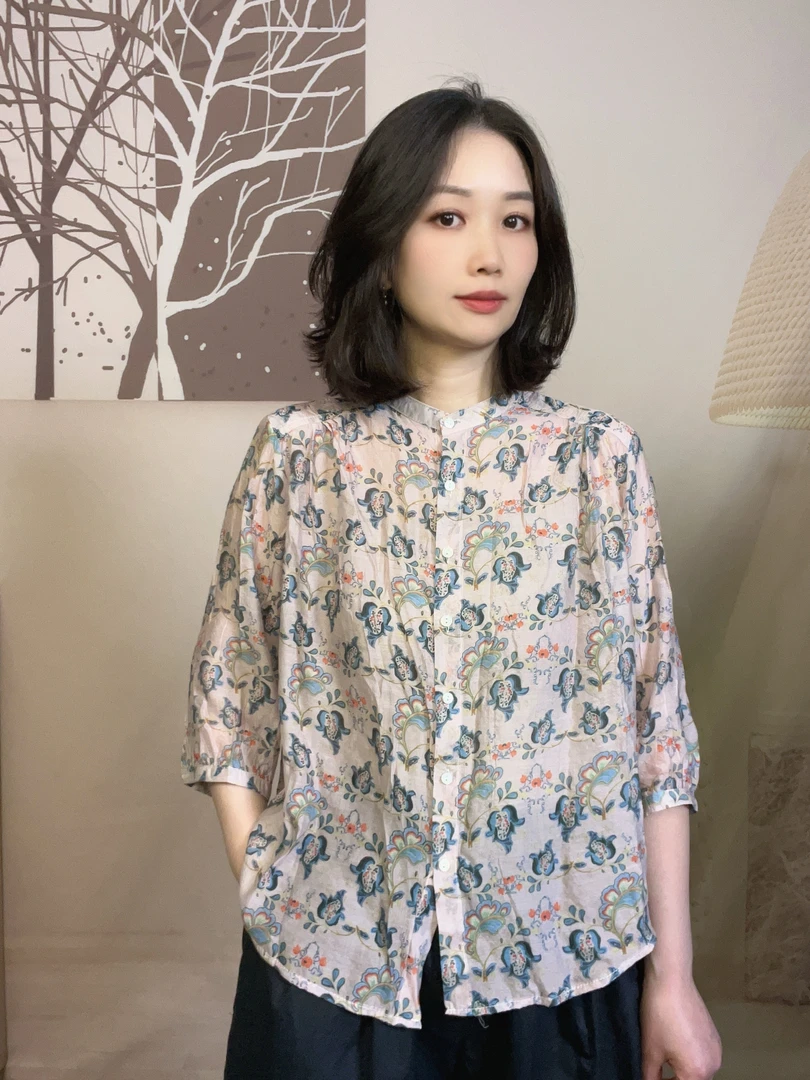 夏季防晒七分袖超薄凉快透气宽松休闲花衬衫