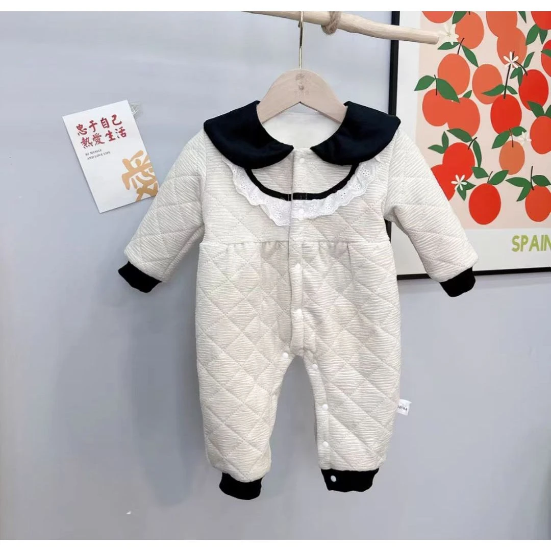 黑色翻领薄棉哈衣