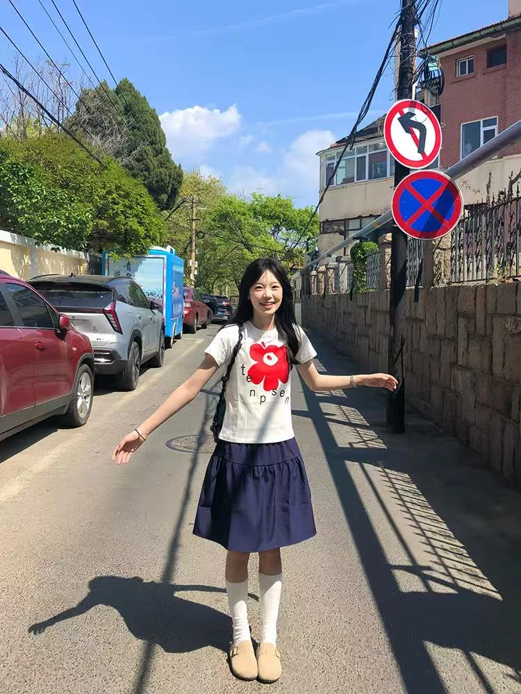 2025高品质纯棉220克40支食毛+手感有弹力印花修身收腰短袖t恤女