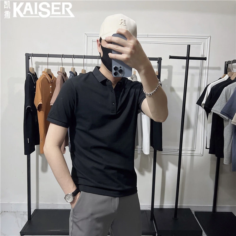 凯撒夏季新款POLO衫男士短袖修身纯色翻领韩版简约短袖男polo衫