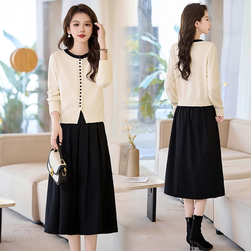小香风针织套装裙2025秋季新款慵懒风气质单排扣毛衣半身裙两件套