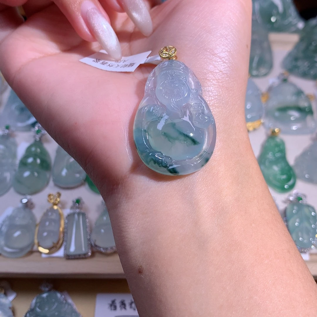 翡翠吊坠(不含链)18K金镶嵌