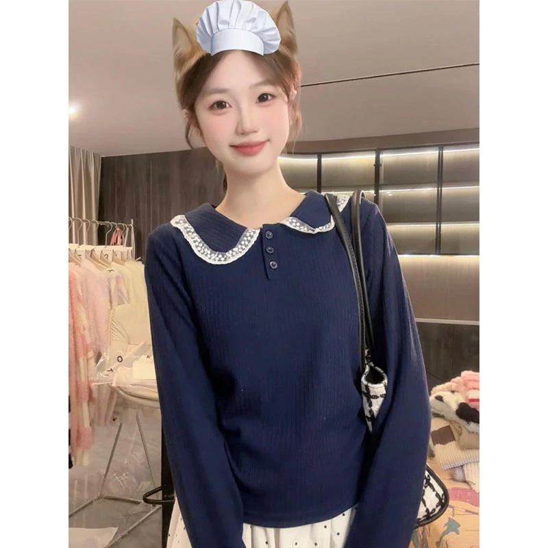 【现货】学院风海军领时尚洋气减龄百搭收腰显瘦长袖T恤女打底衫