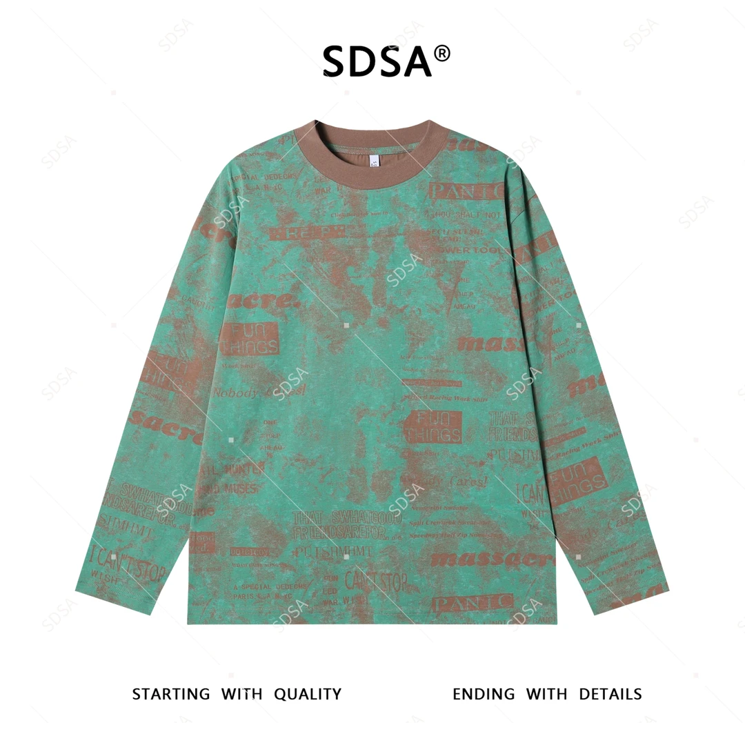 SDSA男士2025新款轻奢痞帅男装美式撞色字母圆领长袖T恤百搭时尚