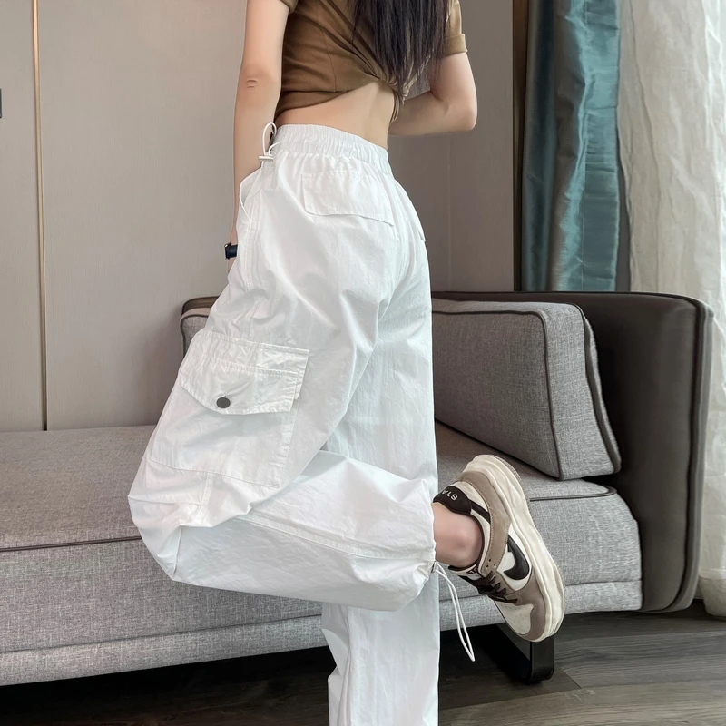 2025夏季新薄款工装裤女运动高腰显瘦小个子高腰束脚阔腿两穿哈伦