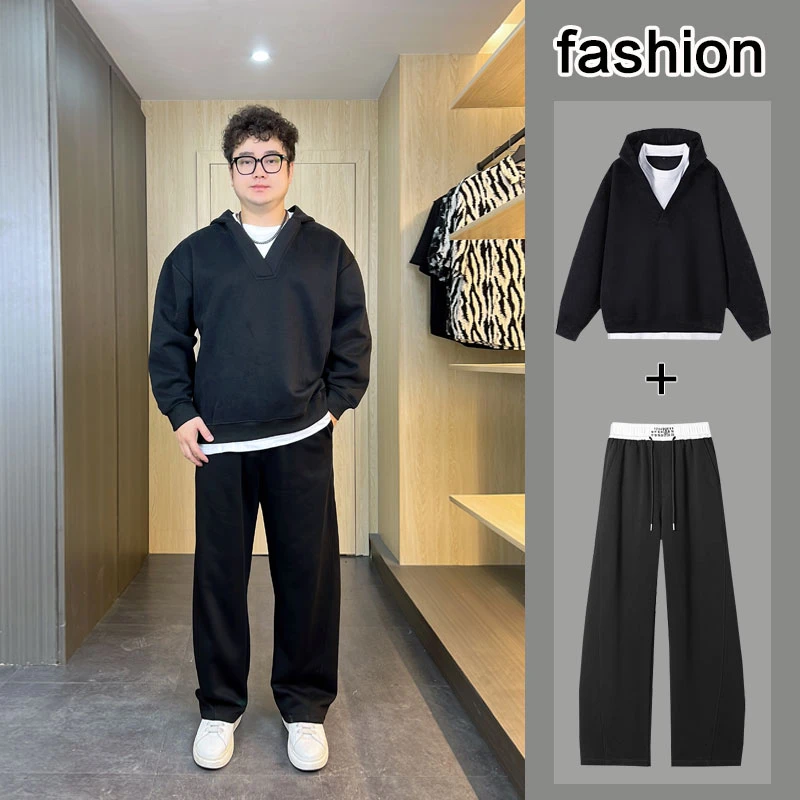 秋季男士卫衣韩版休闲春秋假两件衣服黑色港风秋冬潮流百搭