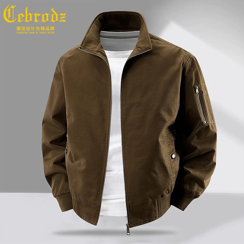 法国Cebrodz男士复古外套纯棉重磅硬汉夹克男薄款休闲棒球领外套