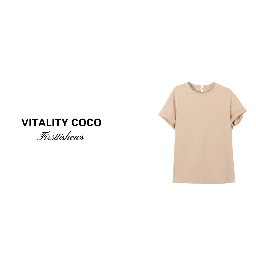 「VITALITYCOCO」25年春季新款高定百搭纯色圆领星链短袖t恤-1842
