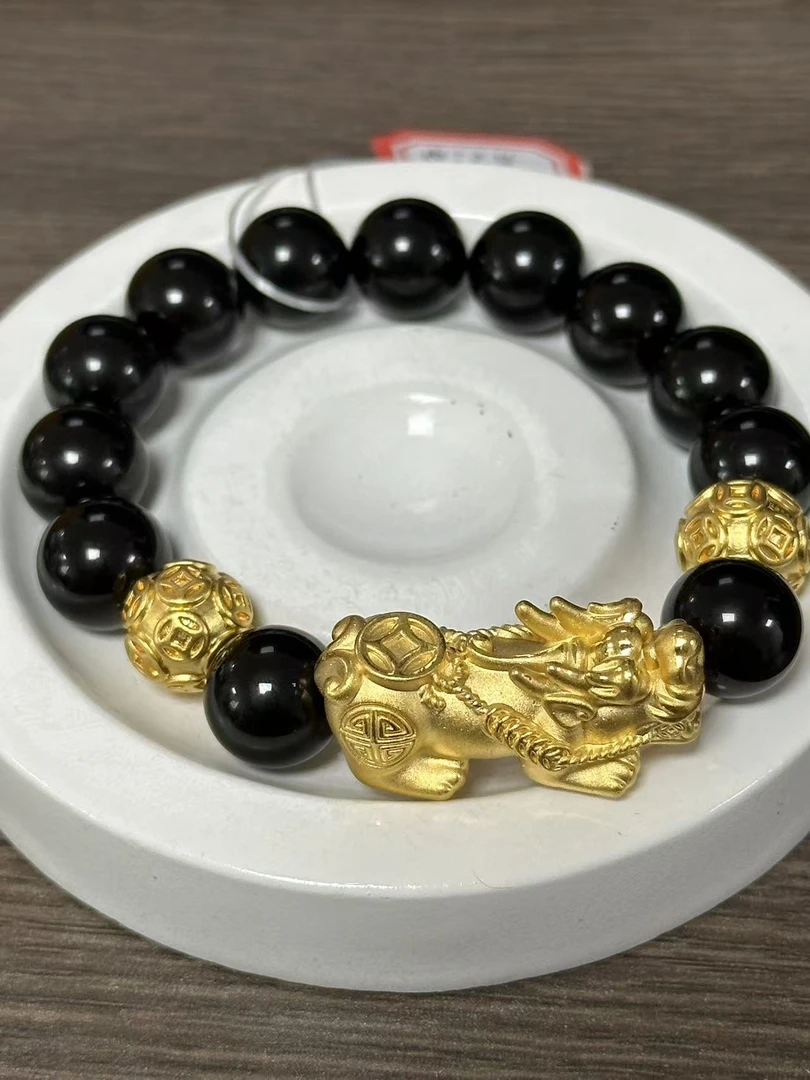 【足金999】卡12钱币貔貅+2颗钱币转运珠