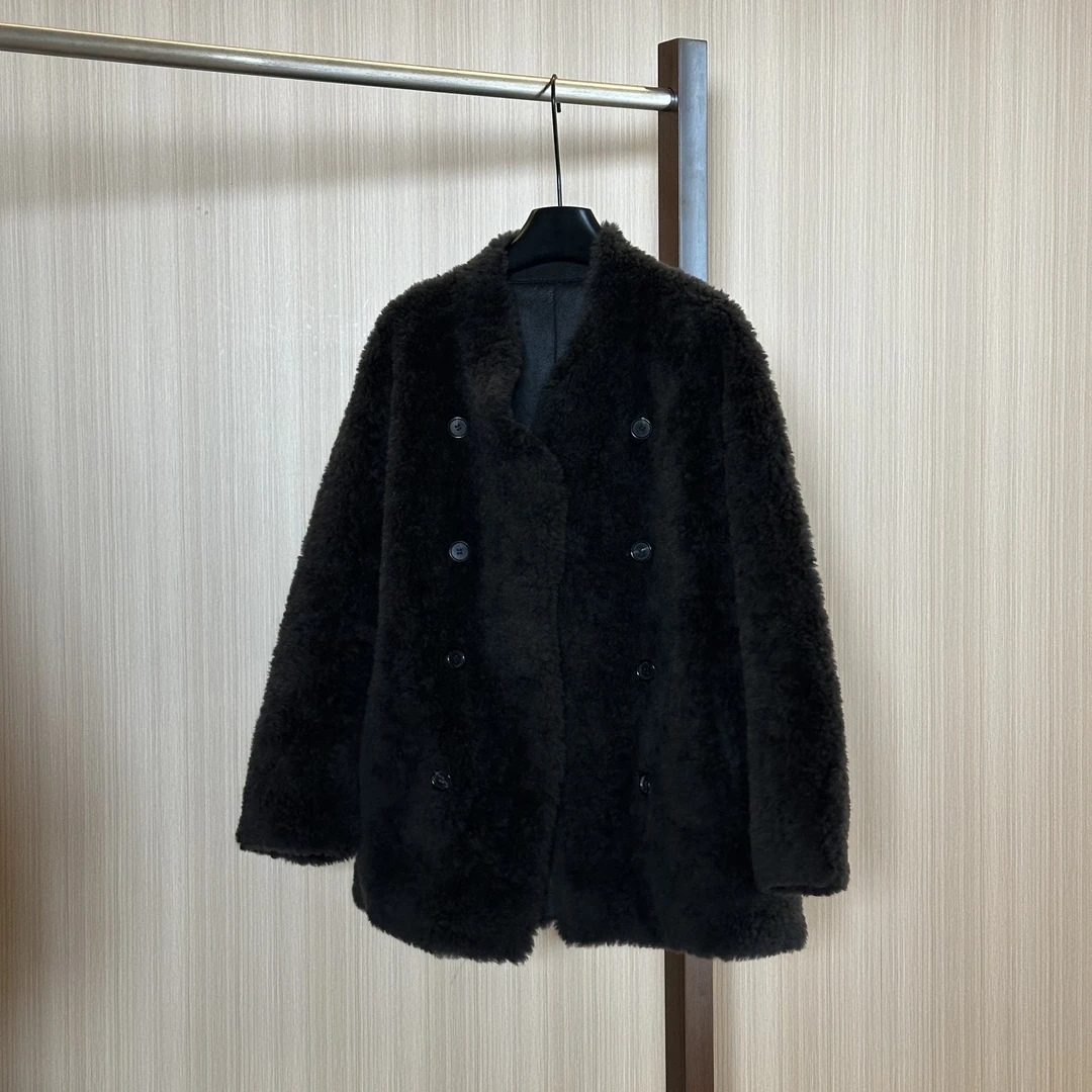 WMM双排扣2中长款 羊毛颗粒毛毛外套女士秋冬百搭时尚休闲保暖