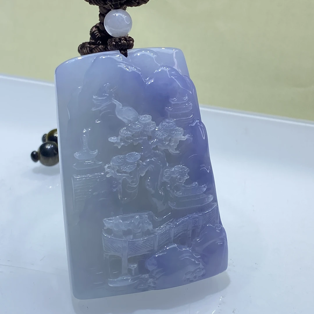 19天然缅甸翡翠A货冰妖紫山水牌/000238保利厦门拍卖