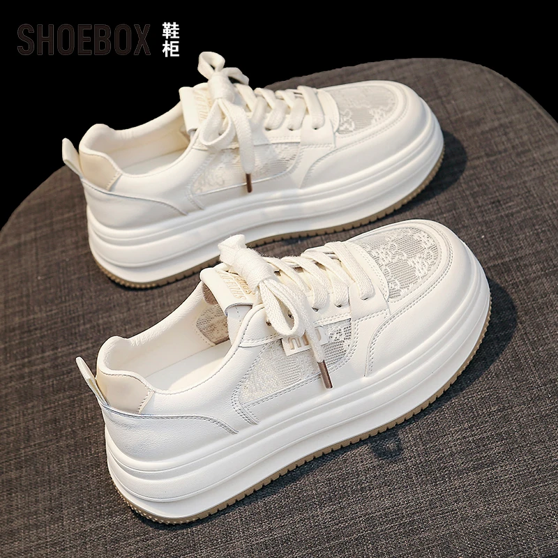 SHOEBOX鞋柜踩屎感厚底小白鞋女款2025夏季爆款网面百搭休闲板鞋