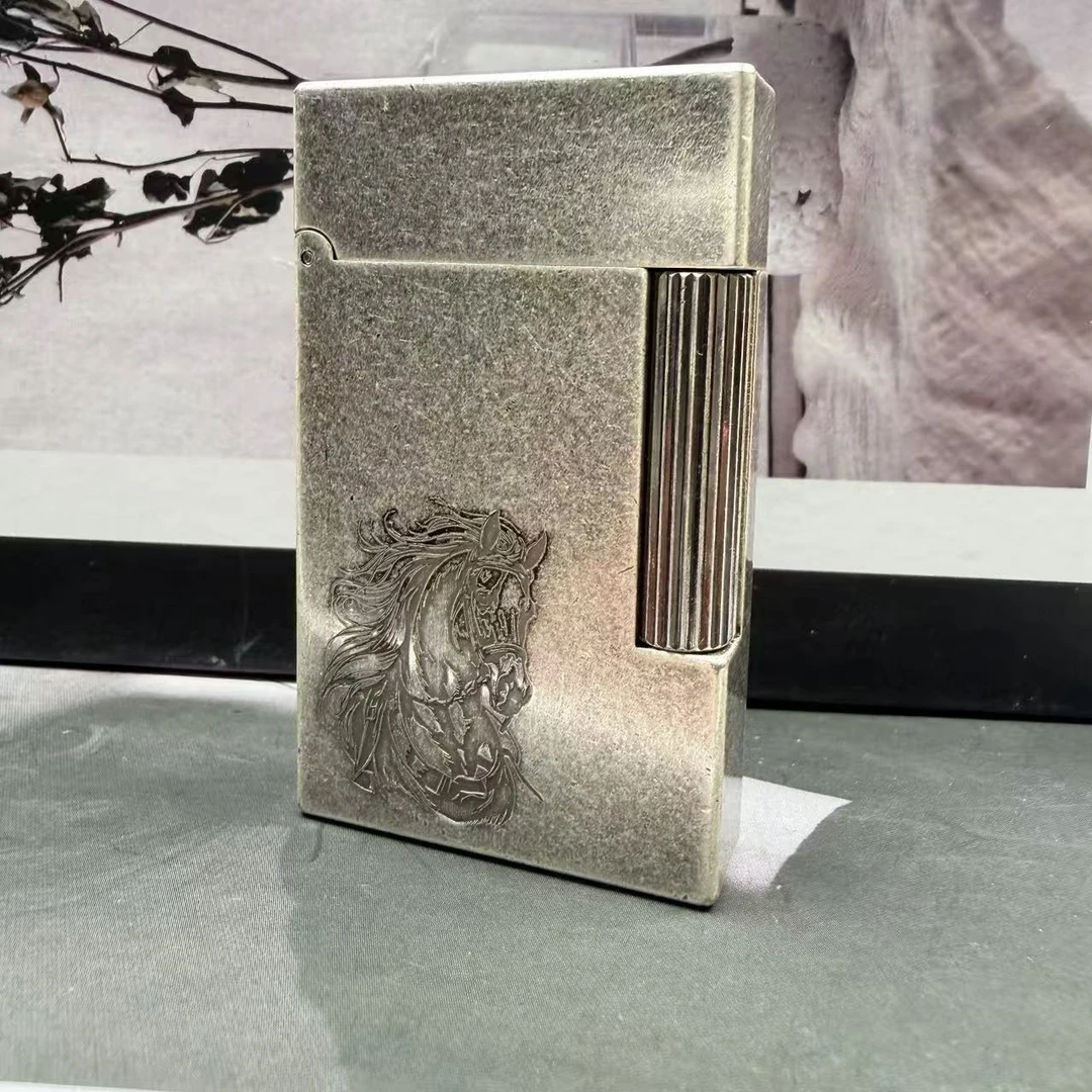 卡路马年古银风纯铜朗声钢音侧滑加气经典打火机雕刻