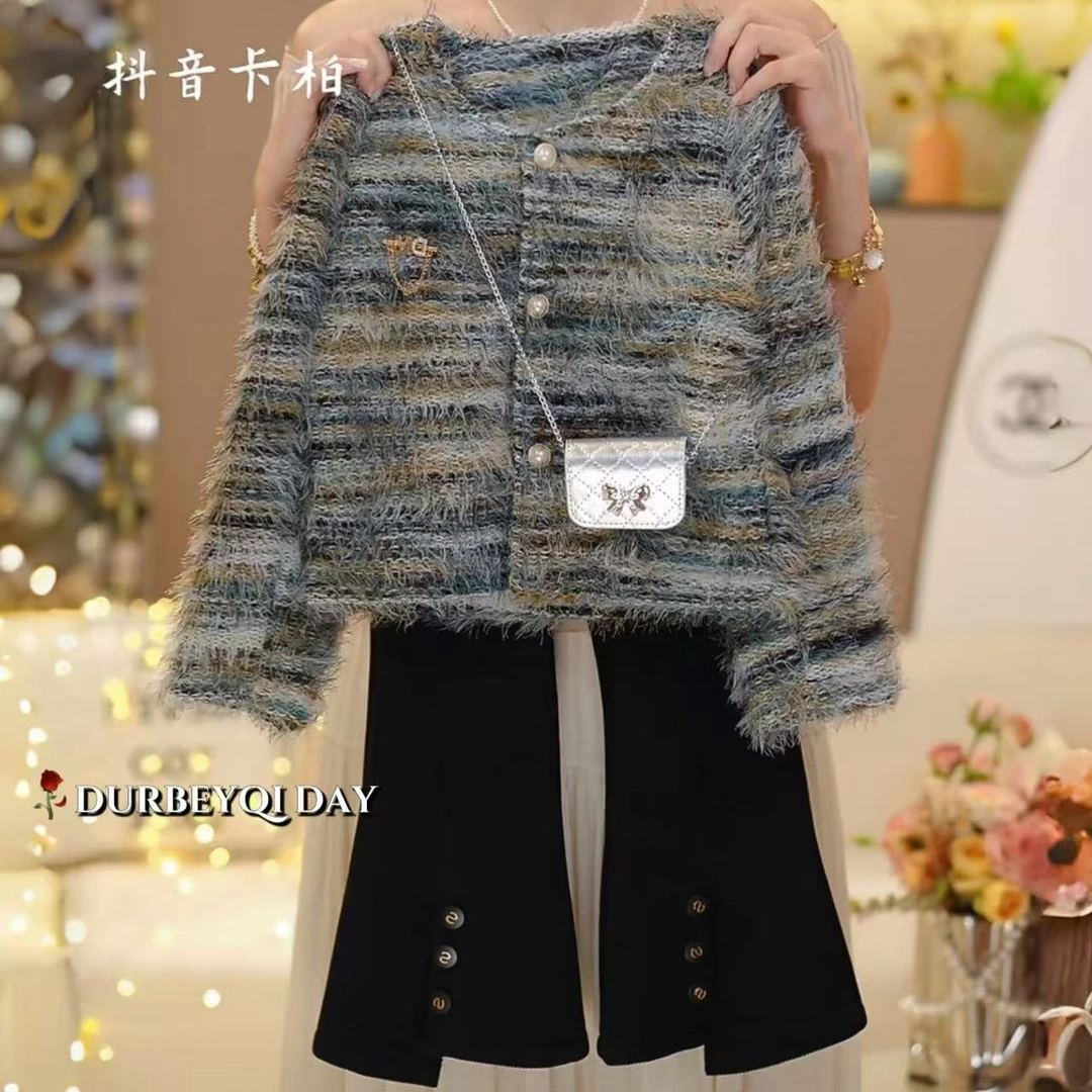 DURBEYQI/朵贝奇女童2025秋季新款单排扣外套微喇裤套装5713
