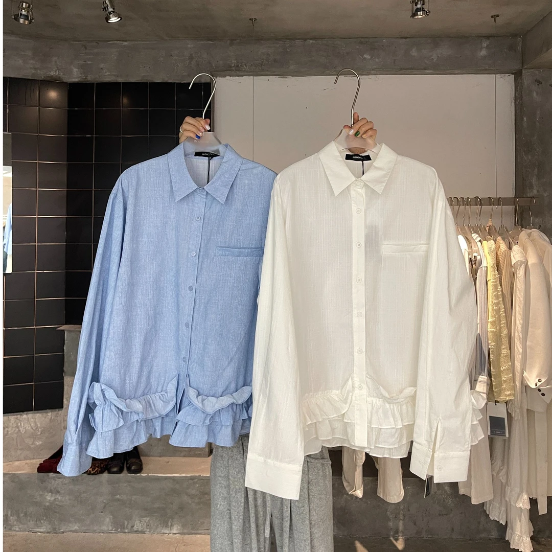 【清】逸语IN choose u笑笑家2025韩系小众洋气下摆花边衬衫女89770