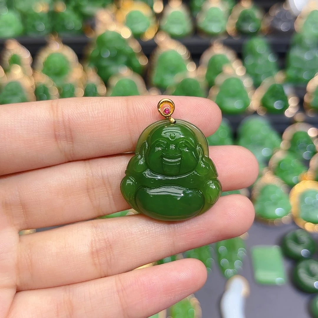 和田玉（碧玉）18K金镶嵌颈饰