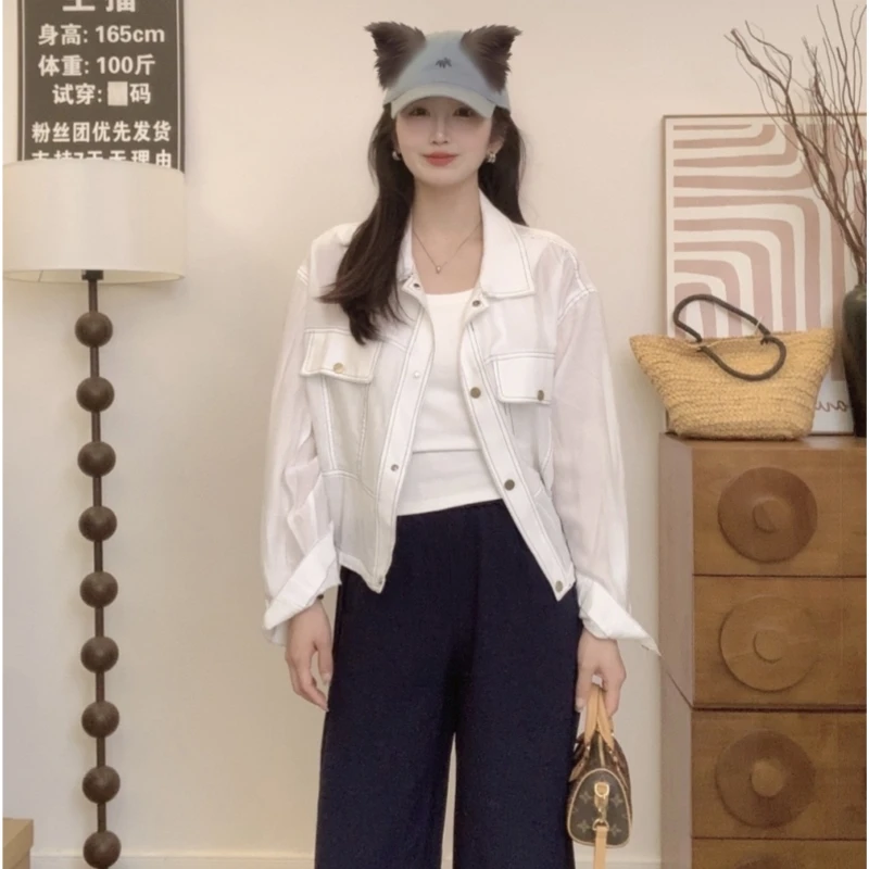 125夏防晒衣翻领衬衫短外套女工装夹克抽绳显瘦休闲百搭上衣