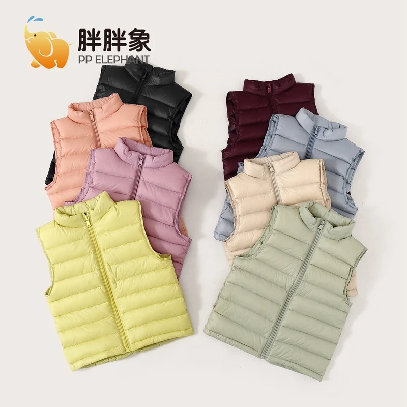 男童女童中小大童装轻薄款坎肩立领纯色保暖羽绒服 马甲 背心