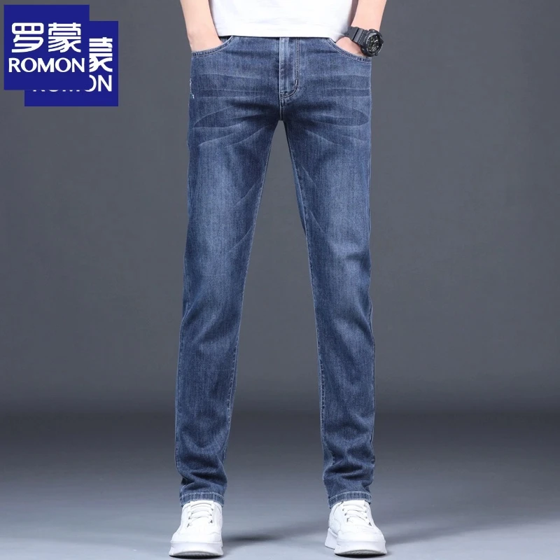罗蒙牛仔裤男宽松直筒2025新款秋冬潮流弹力男士休闲裤子男款
