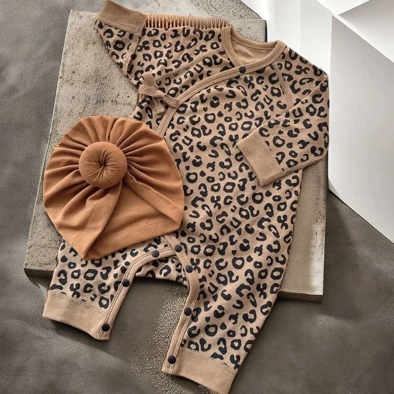 欧美婴儿连体衣春秋纯棉秋季外穿新生儿0-3个月洋气A类爬服豹纹52