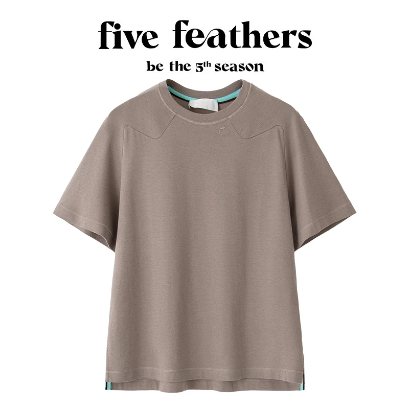FiveFeathers夏季岩石灰简洁宽松版T恤上衣0883A