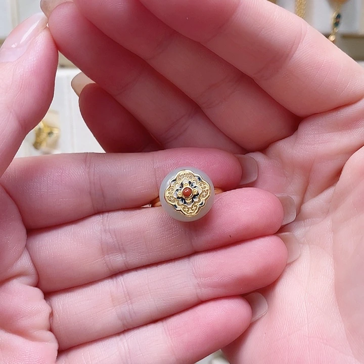 和田玉银S925镀金镶嵌戒指