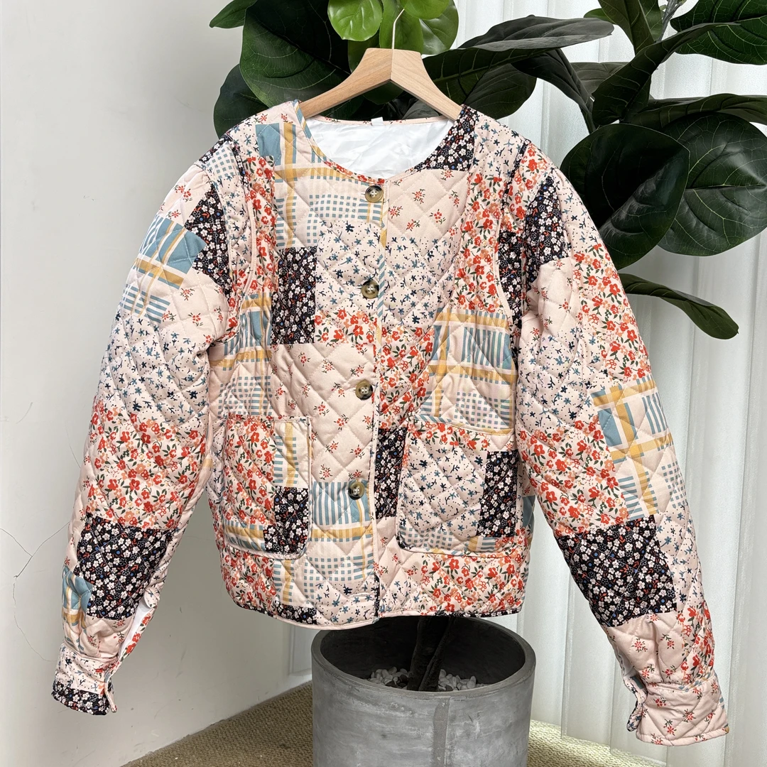 拍照过的冬季碎花小棉服XL码外套YF38