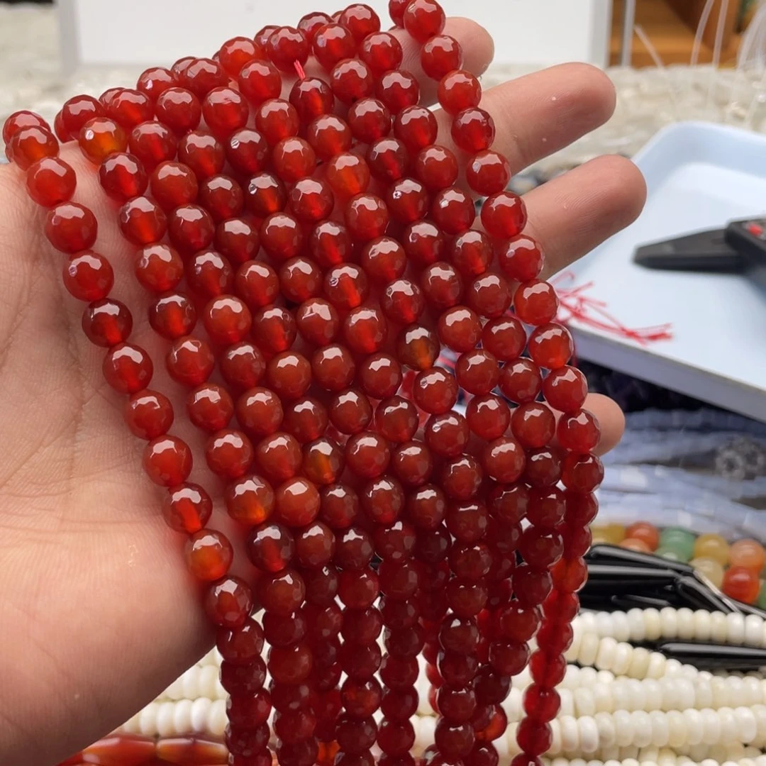 合金玛瑙/玉髓珠宝半成品一条装卡7+mm红玛瑙切面珠