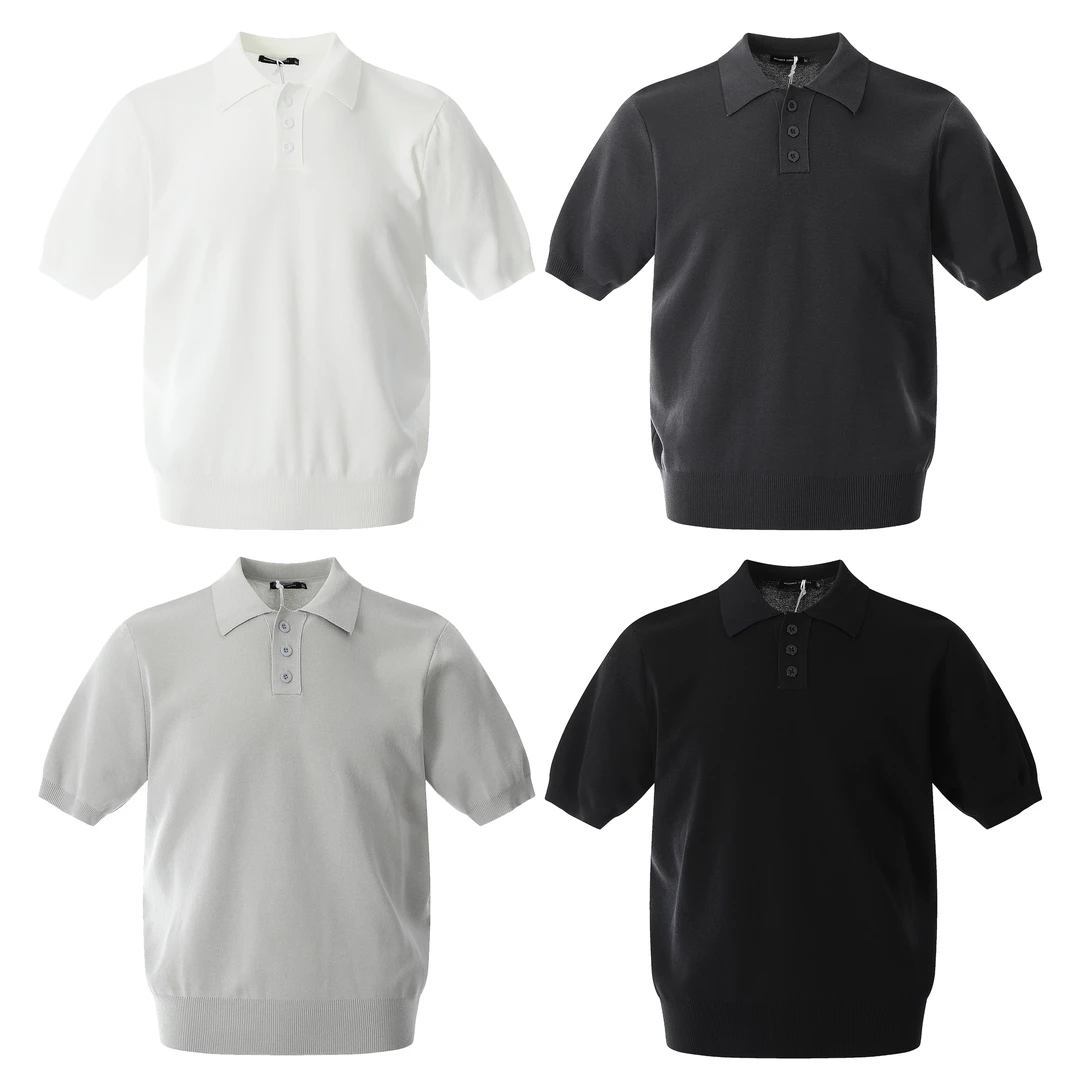 SAIMT老钱风百搭纯色海鸥领时尚休闲短袖打底针织衫毛衣男女同款