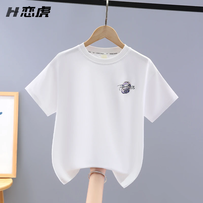 男童短袖夏季薄款t恤2025中大童宽松休闲半袖落肩儿童男孩夏装潮