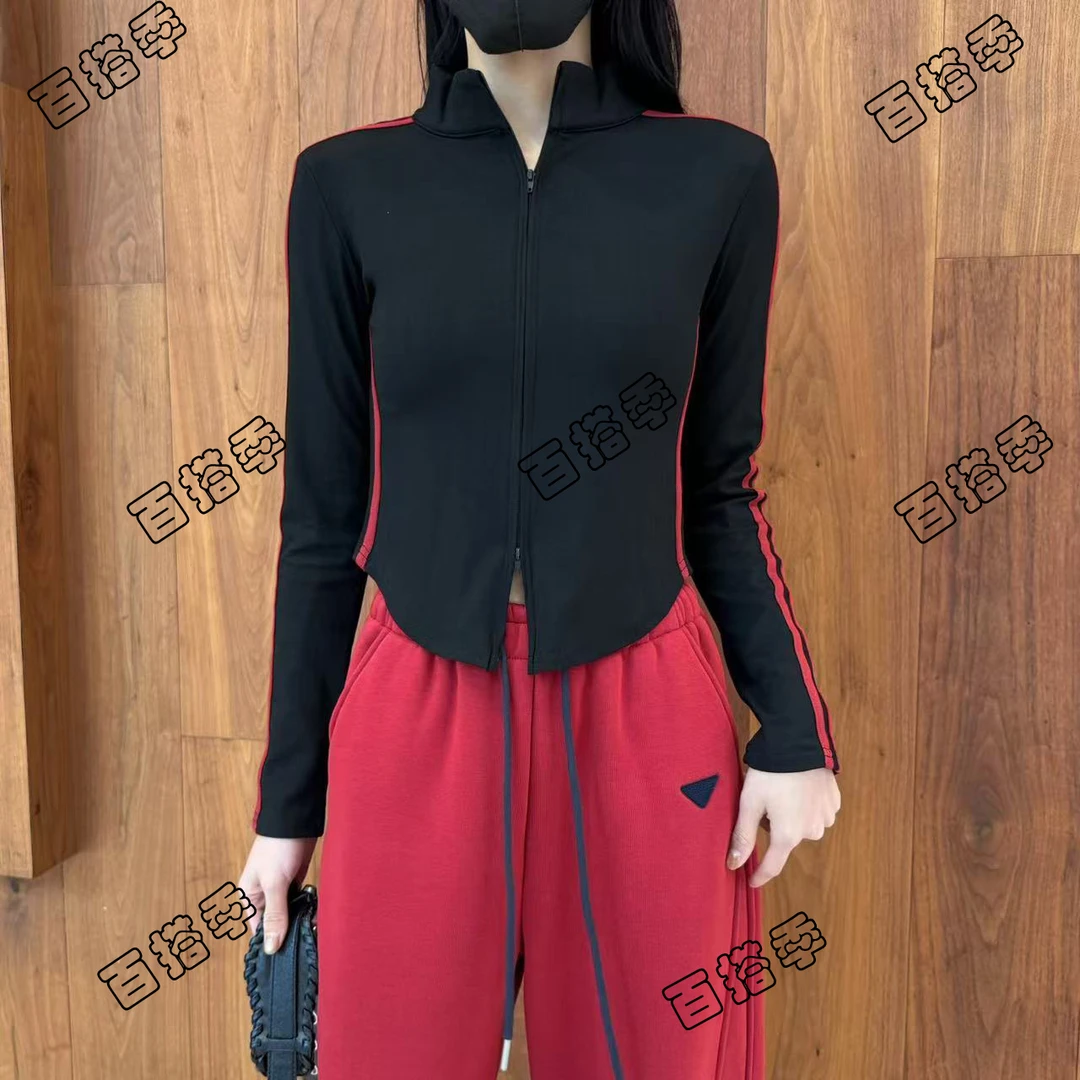 （工厂店）早春款美式双拉链设计感T恤秋运动风修身外套女百搭上衣