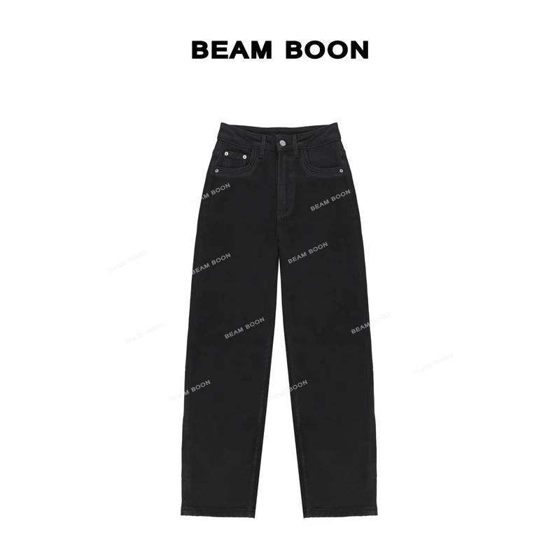 Beam Boon|【阳光理想裤】高腰弹力雪融层加绒立裁显瘦直筒牛仔裤