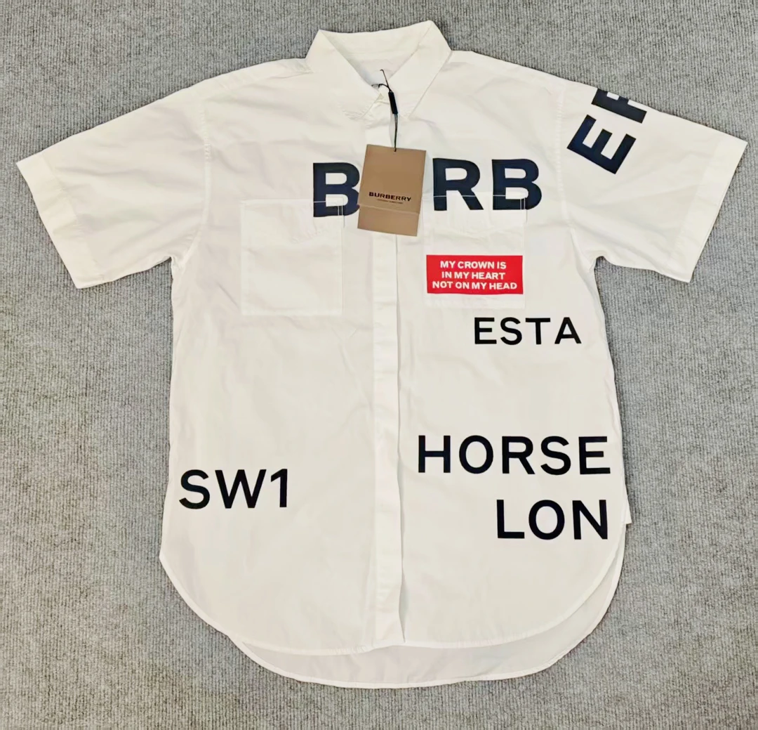 全新未使用 BURBERRY/博柏利 白色字母长袖涂鸦衬衫/UK8