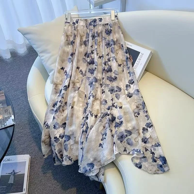 悦享服饰2025夏季新款薄款碎花新中式半身裙松紧腰气质显瘦半裙