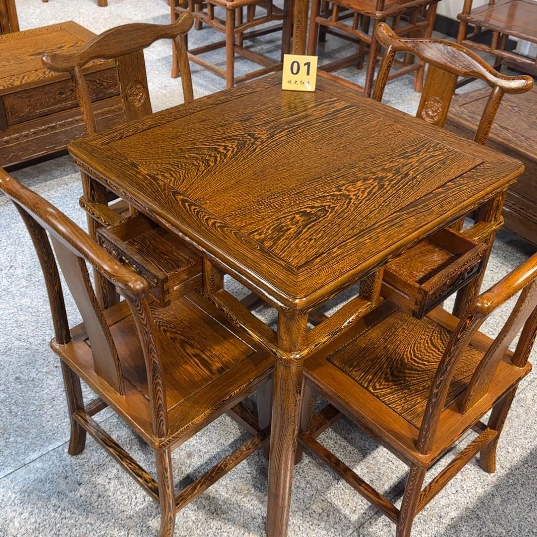 鸡翅木类成套家具68✖️68高68带抽一桌四椅