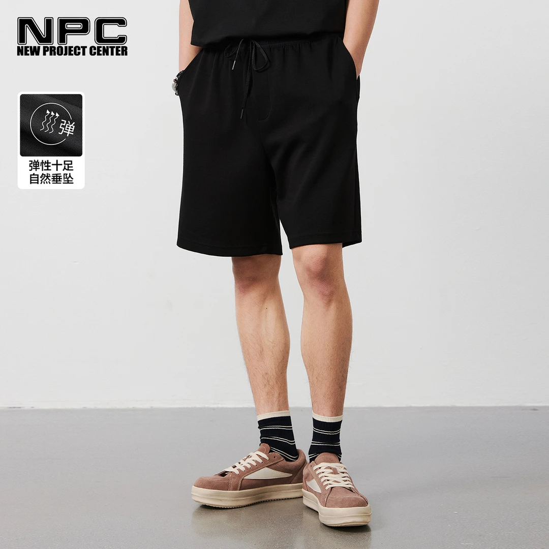 NPC潮牌拼接裤腰侧口袋垂感直筒休闲裤男短裤舒适弹力NP53SR22