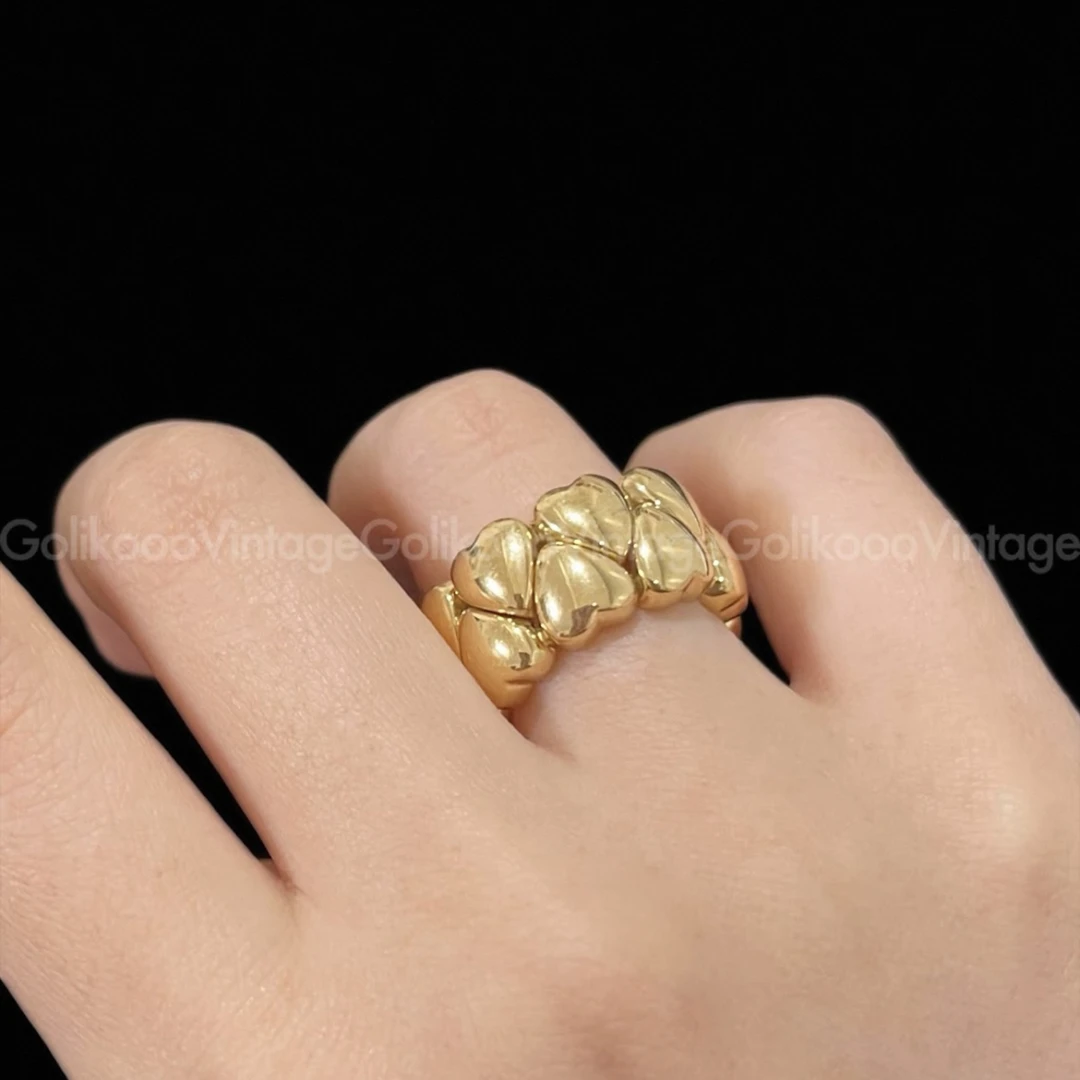 95新 Cartier/卡地亚 k金双排爱心弹簧软戒指 RB4024065