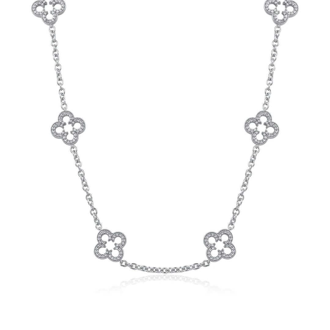 APORRO 铜合金锆石项链 镂空四叶草项链情侣送礼轻奢时尚百搭礼盒