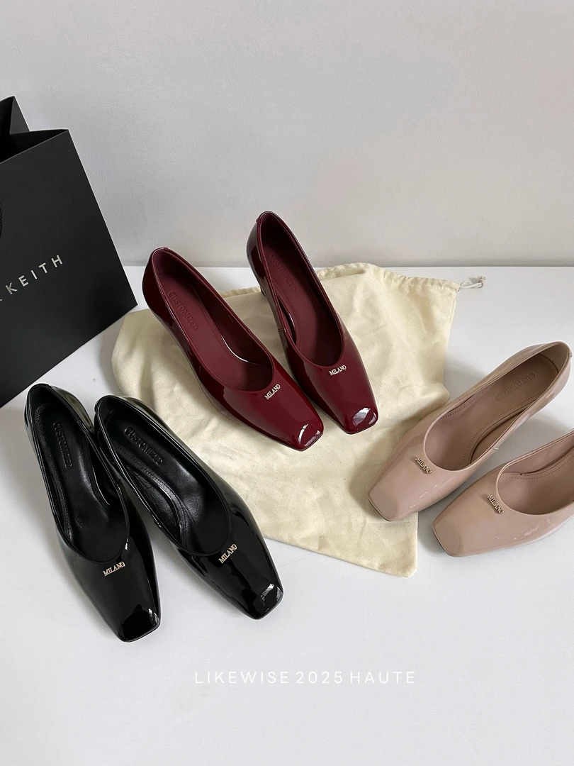 LIKE WISE HAUTE · 6.5CM立体方头法式漆皮亮面高跟鞋单鞋