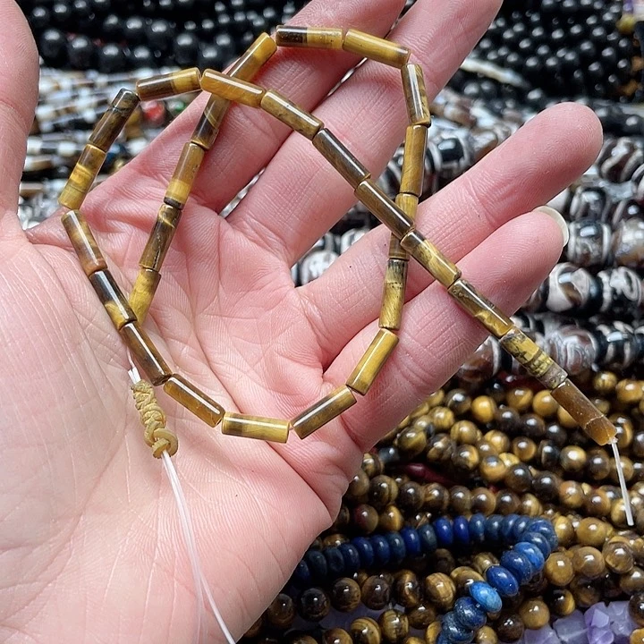 玛瑙/玉髓珠宝半成品未镶嵌一条4x14mm黄虎管珠