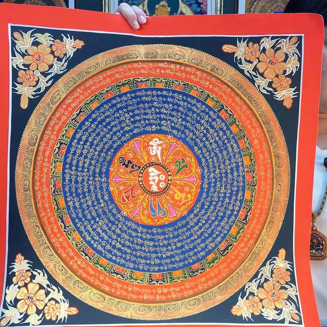 卷轴画手绘唐卡 50厘米六字