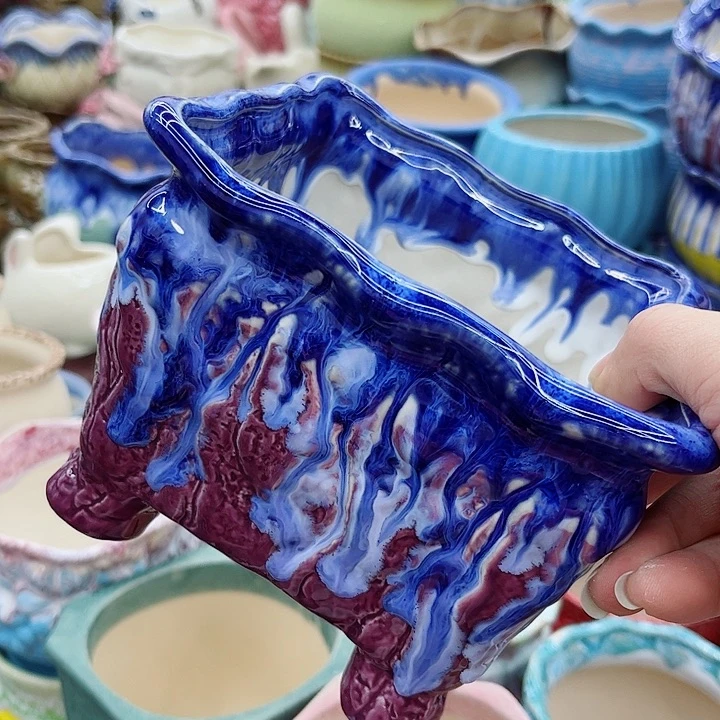 多肉绿植陶瓷花盆9.9包邮，有孔