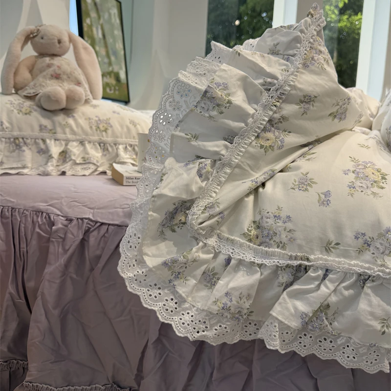 易安阁少女幸运紫星空花园床裙四件套全棉纯棉1.5m1.8米被套床单