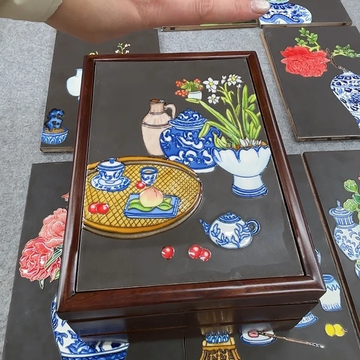 陶瓷板画20/30双层干果盒