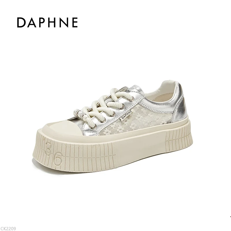 达芙妮2025春季刺绣运动休闲鞋系带时尚休闲鞋休闲板鞋小众百搭款