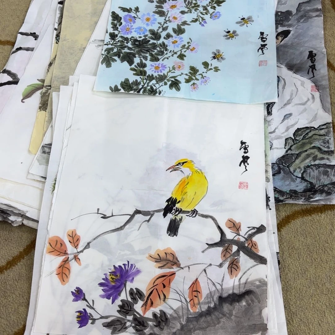 国画两张花鸟作品童