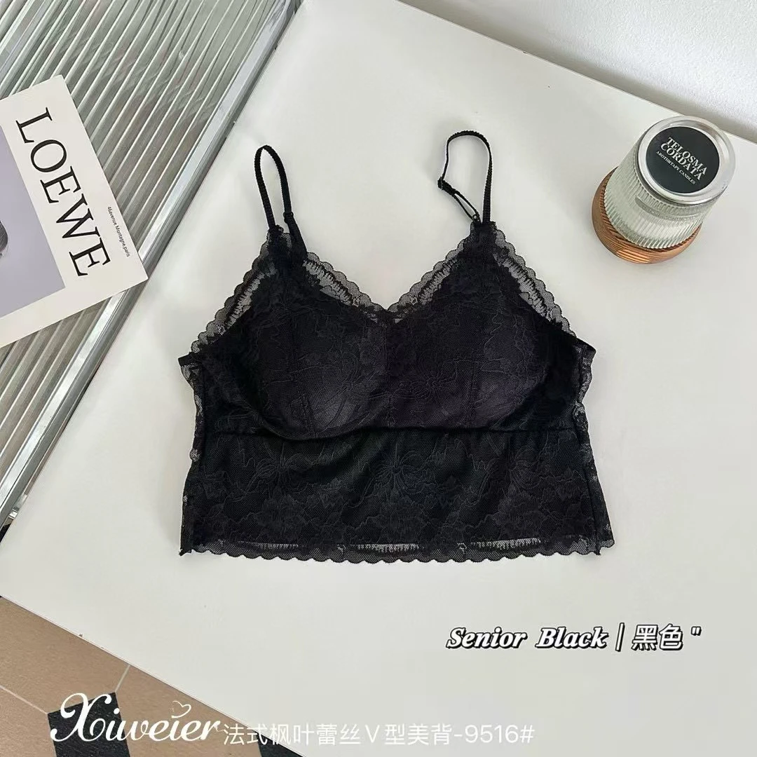 二姐的宝藏春季新款时尚百搭舒适透气法式枫叶蕾丝V型美背#25015