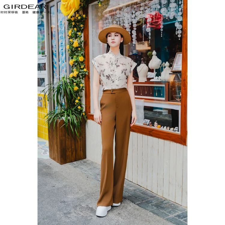 GIRDEAR/哥弟夏季爆款新款凉感垂感百搭高腰显瘦直筒西裤110015