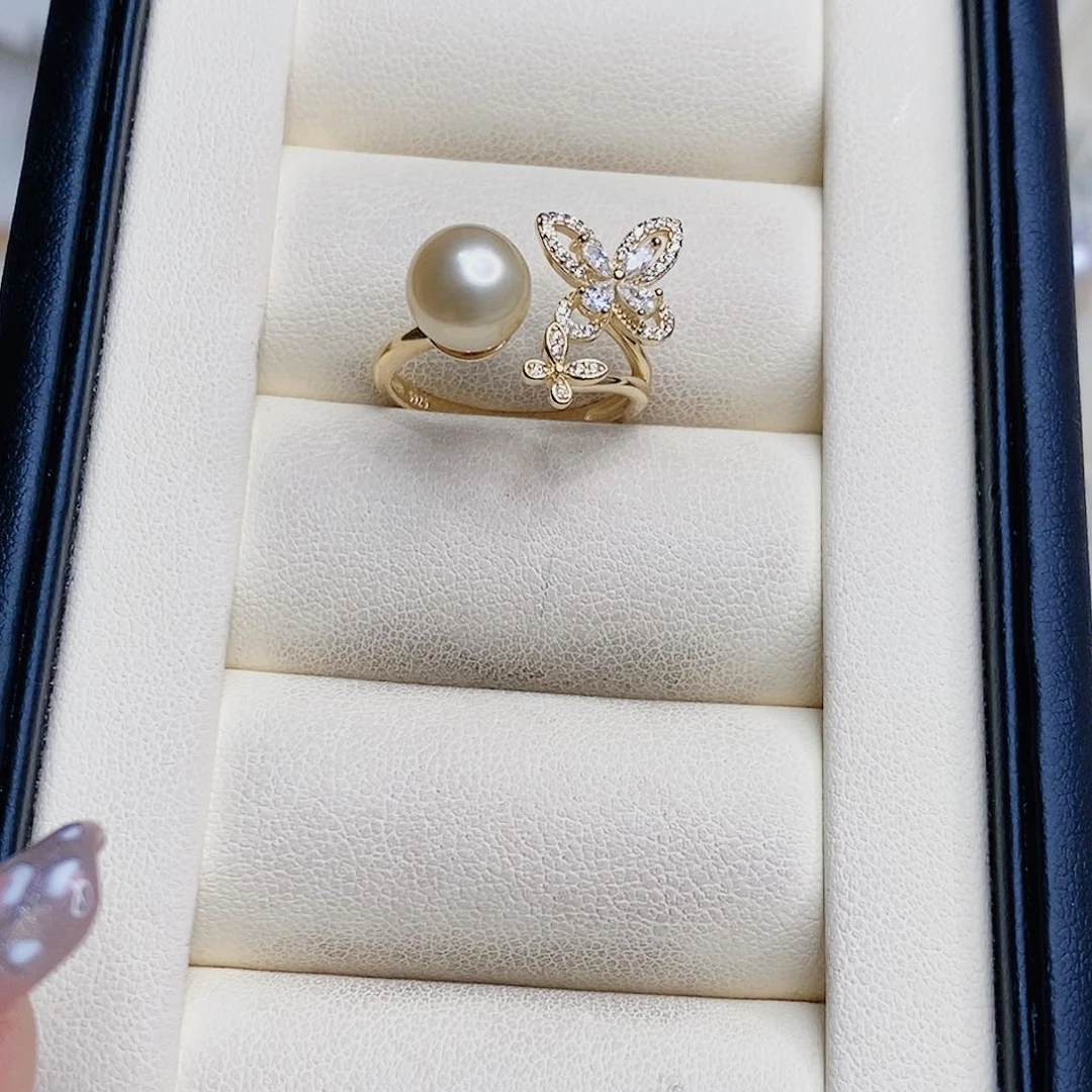 海水珍珠戒圈银S925镶嵌╭****°