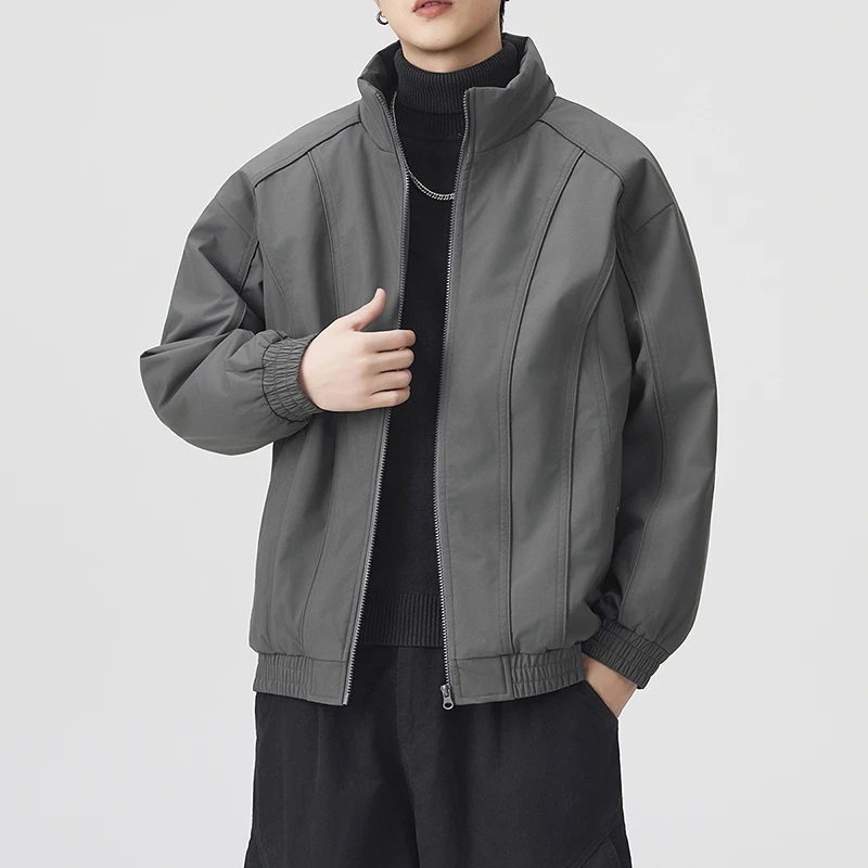 美式cleanfit工装上衣男款冬季斜切加厚夹克潮牌宽松立领棉服外套